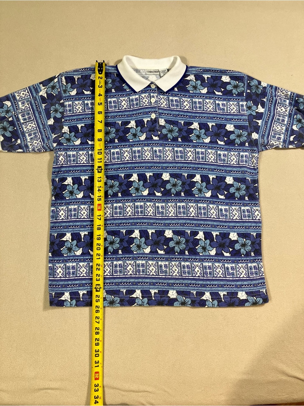 Vintage Cabin Creek Floral Polo Shirt Large Blue Purple 80s 90s Made in HK
